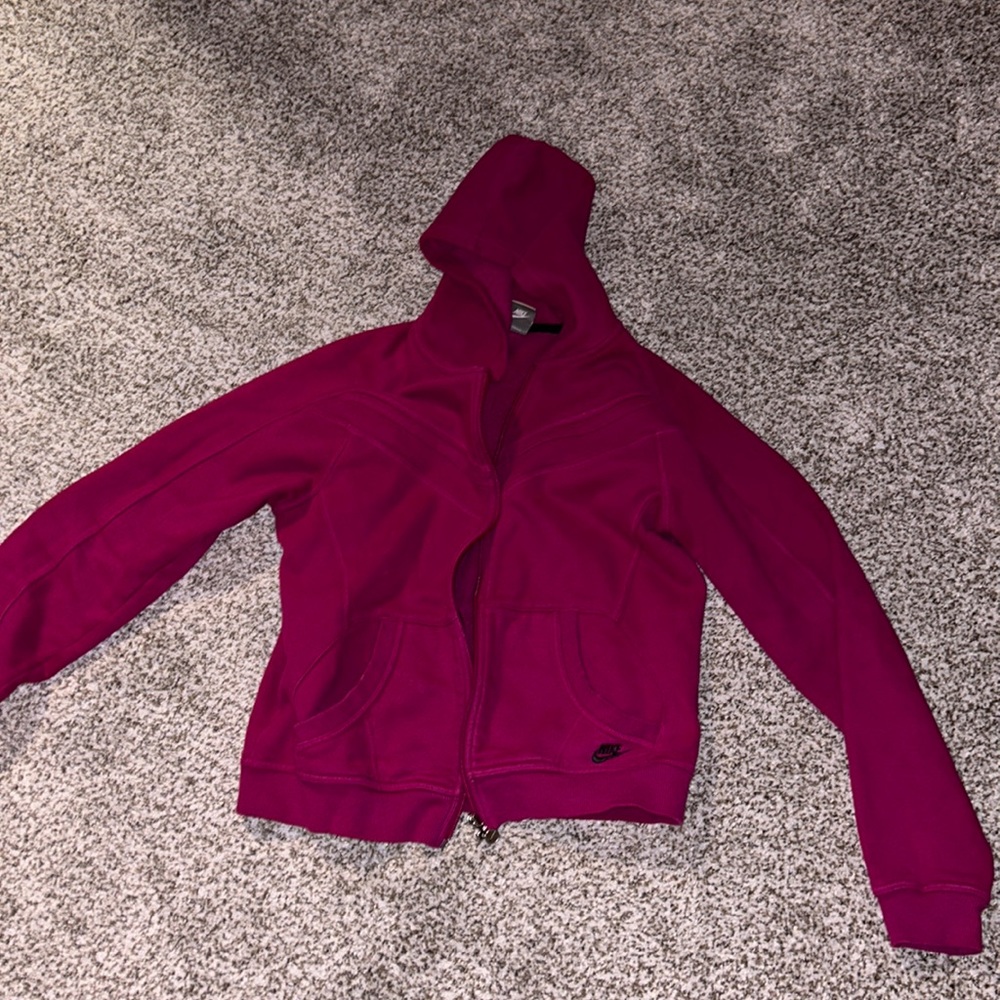 Dark pink Nike zip up hoodie fits woman Small